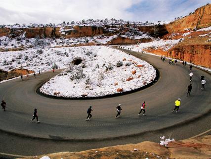 Colorado National Monument runners in winter - Grand Junction, CO