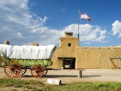 A wagon in front of Bent's Old Fort National Historic Site - La Junta, CO