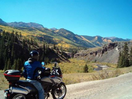 Motorcycle touring through fall color - near Lake City