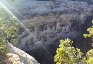Sun shining on Cliff Palace