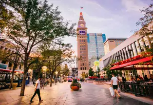 Denver's 16th Street Mall at dusk