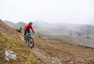 Foggy mountain-bike trails near Buena Vista and Salida