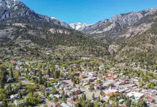 View of a mountain valley and city