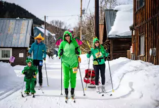 Nordic skiers dressed up in costumes