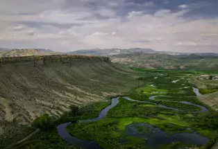 Bird's-eye view of the verdant Kremmling area from the Kremmling Cliffs