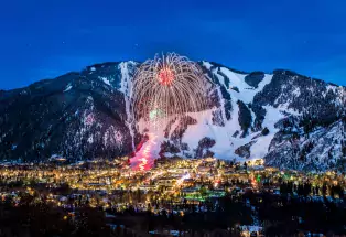 Fireworks with a scenic mountain backdrop