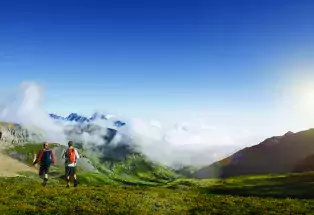 two people hiking in coloradan mountains