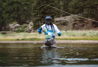 Fly-fishing in a river