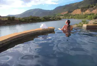 Stunning mountain views from natural mineral-water soaking pools