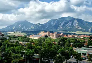 The Flatirons mountains and University of Colorado Boulder