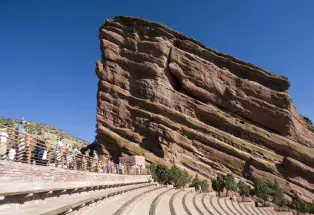 The sandstone benches and slab of rock that forms the iconic Red Rocks Amphitheatre