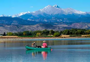 Longs Peak views from a canoe on McIntosh Lake in Longmont