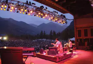 Musicians on stage at the Telluride Bluegrass Festival, Telluride, Colorado