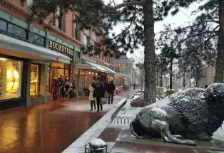 A winter scene near the Boulder Book Store