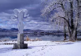 A sculpture during winter at McIntosh Lake