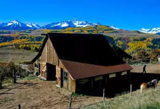 Ranch country and the Sneffels mountain range near Ridgway