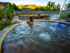 Durango Hot Springs Resort & Spa Person soaks in a pool while looking at the mountains at Durango Hot Springs Resort & Spa