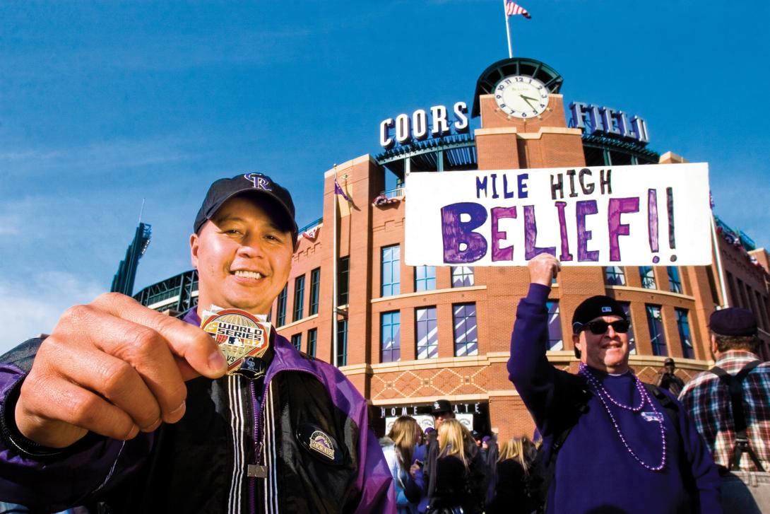 Devoted Rockies fans gather outside Coors Field in downtown Denver to attend one of the games in the 2007 World Series. Devoted Rockies fans gather outside Coors Field in downtown Denver to attend one of the games in the 2007 World Series.